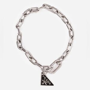 Prada Silver Triangle Logo Charm Bracelet Size L